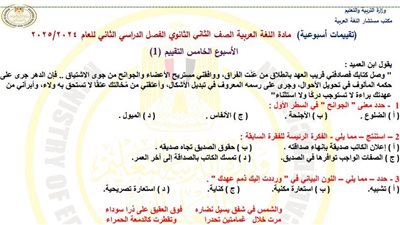الصف الثاني الثانوي.. أسئلة تقييمات الأسبوع الخامس اللغة العربية