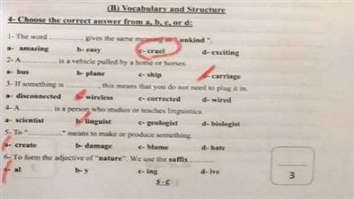 حل امتحان اللغة الإنجليزية 2025 لطلاب الصف الثالث الإعدادي بمحافظة القاهرة