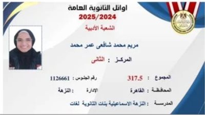 مريم محمد شافعي.. الثانية على الأدبي: 