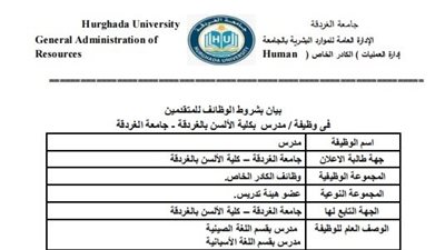 أخر موعد 8 سبتمر.. جامعة الغردقة تعلن عن وظائف أعضاء هيئة تدريس في عدد من التخصصات. قدم الآن