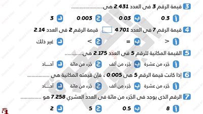 مراجعات شهر أكتوبر.. 45 سؤالا في الرياضيات لـ الصف الخامس الابتدائي