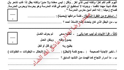 مراجعات نهائية.. امتحان عربي متوقع وإجابته لـ الصف الثالث الابتدائي