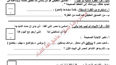 لطلاب رابعة ابتدائي.. امتحان عربي وإجابته لن يخرج عنه اختبار أكتوبر