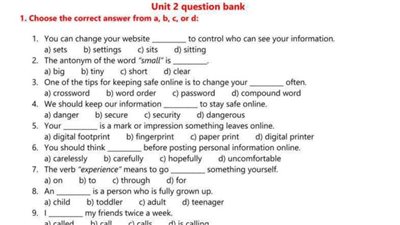 111 سؤالا لن يخرج عنها امتحان شهر أكتوبر إنجليزي ثانية إعدادي