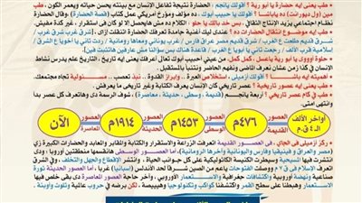 مراجعة نهائية التاريخ لشهر أكتوبر في 3 ورقات لـ الصف الأول الثانوي