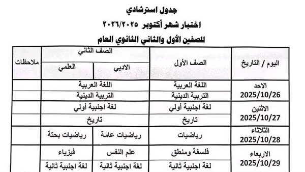  جدول امتحانات شهر