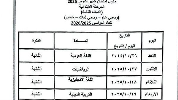 جداول امتحانات شهر