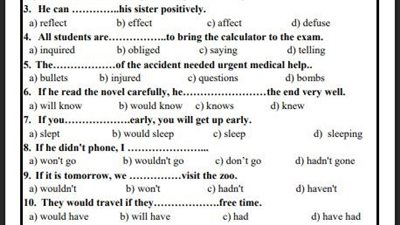 أسئلة تقييمات الأسبوع الثامن اللغة الإنجليزية الصف الأول الثانوي