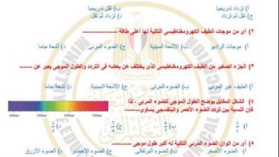 مراجعات نهائية.. أسئلة تقييم الأسبوع الثامن العلوم المتكاملة الصف الأول الثانوي