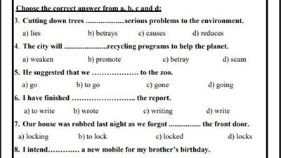 أسئلة تقييمات الأسبوع التاسع اللغة الإنجليزية الصف الأول الثانوي
