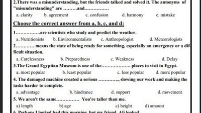 مراجعات نهائية.. أسئلة تقييمات الأسبوع التاسع اللغة الإنجليزية الصف الثاني الثانوي