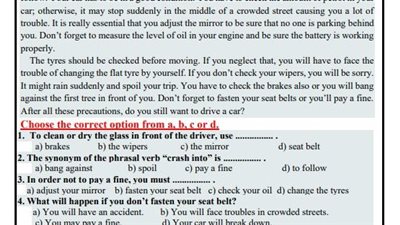 أسئلة تقييمات الأسبوع العاشر اللغة الإنجليزية الصف الأول الثانوي