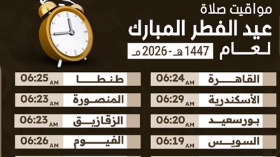 موعد صلاة عيد الفطر 2026 في مصر اليوم الجمعة.. التوقيت الرسمي في القاهرة والمحافظات