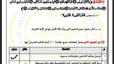 بالاجابات تقييم الاسبوع السابع في التربية الاسلامية أولى ثانوي ترم ثاني