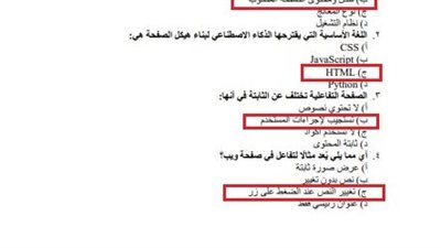 أهم الإجابات النموذجية.. تقييم الأسبوع الثامن في الذكاء الاصطناعي للصف الأول الثانوي