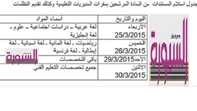 ننشر جدول مواعيد استلام المستندات وتقديم التظلمات بمسابقة الـ 