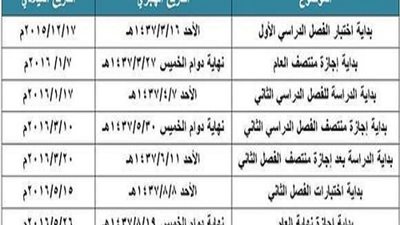 وزارة التعليم السعودية تعتمد  التقويم الدراسي  لعام  2015 - 2016 وجدول أيام الإجازات
