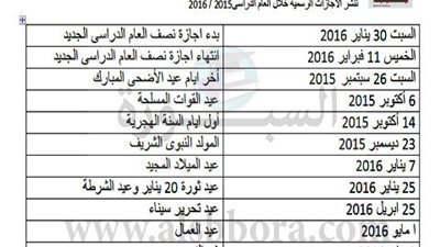 تعرف علي الاجازات الرسمية في العام الدراسي المقبل