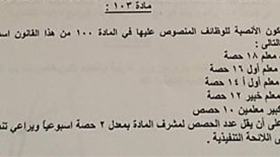 ننشر عدد الحصص والانصبة الاسبوعية لكل مدرس فى قانون التعليم الجديد
