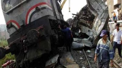 وصول 22 مصابا لمستشفى بنى سويف فى حادث انقلاب قطار ركاب