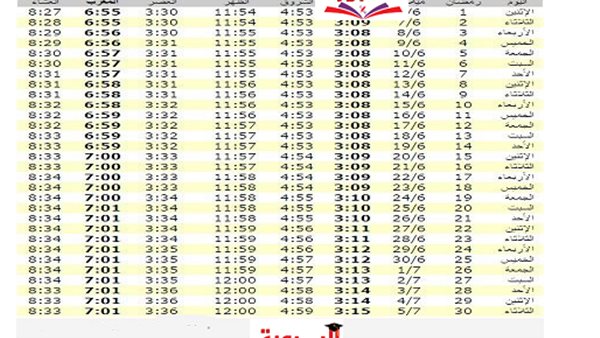 امساكية شهر رمضلن