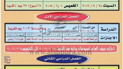 تبدأ بعطلة يومين في أكتوبر |  22 يوم أجازة رسمية خلال العام الدراسي الجديد 2016/2017.. ننشر الخريطة الزمنية  