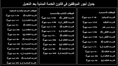 ننشر .. جدول أجور الموظفين في قانون الخدمة المدنية بعد التعديل 