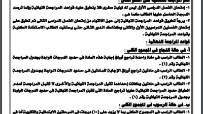 ننشر قواعد المراجعة النهائية لامتحانات النقل بالمراحل التعليمية الثلاث.. والمجموع الكلى فى حال النجاح والرسوب.. والمواد التى لا تضاف للمجموع.. ننشر التفاصيل