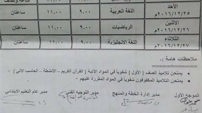 ننشر جداول امتحانات النقل والشهادة الابتدائية الأزهرية للعام الدارسى 2017/2016  